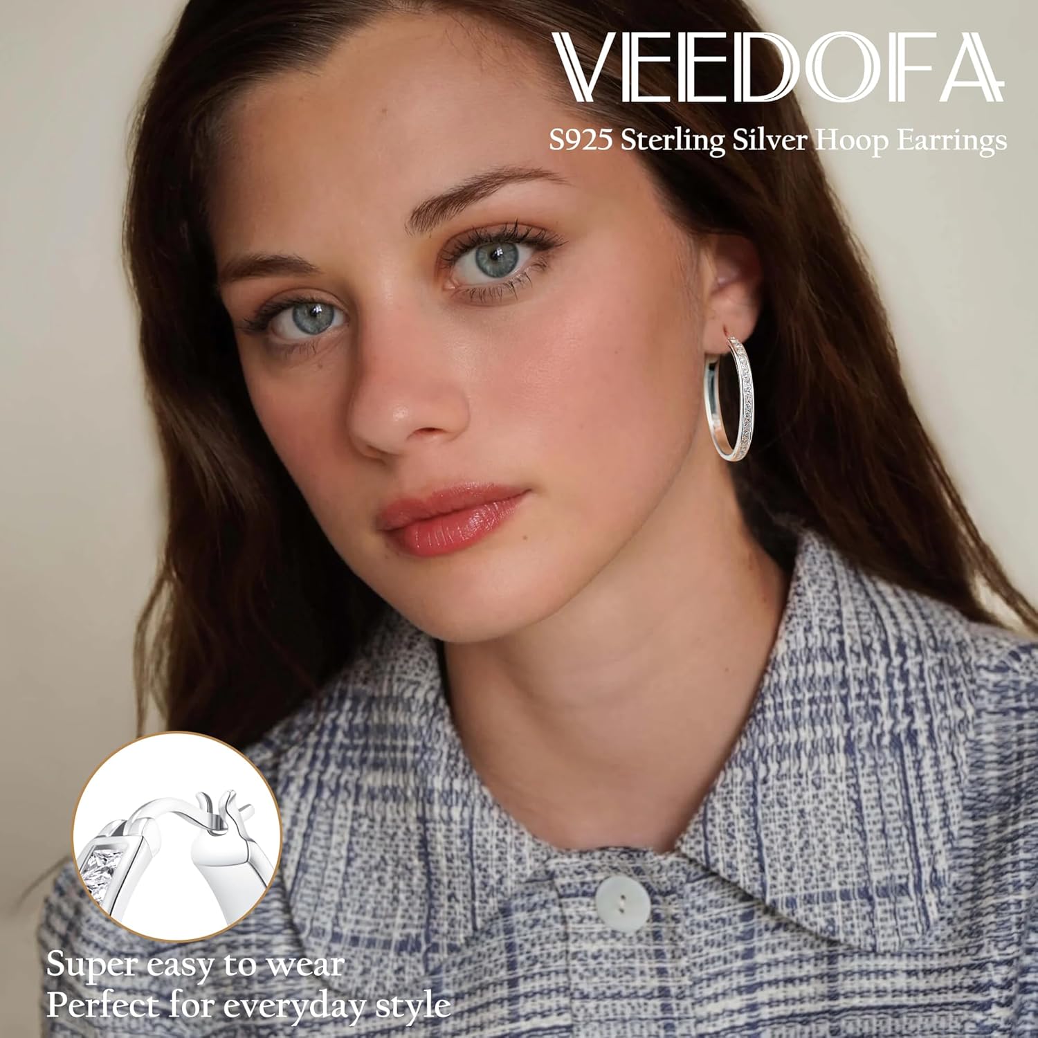 Large Rhinestone Hoops Earrings for Women, Hypoallergenic Big CZ Hoops with Sterling Silver Post, 14K Gold/925 Sterling Silver Plated Rhinestone Earrings for Women Non Tarnish 30/40/50/60mm - Image 3