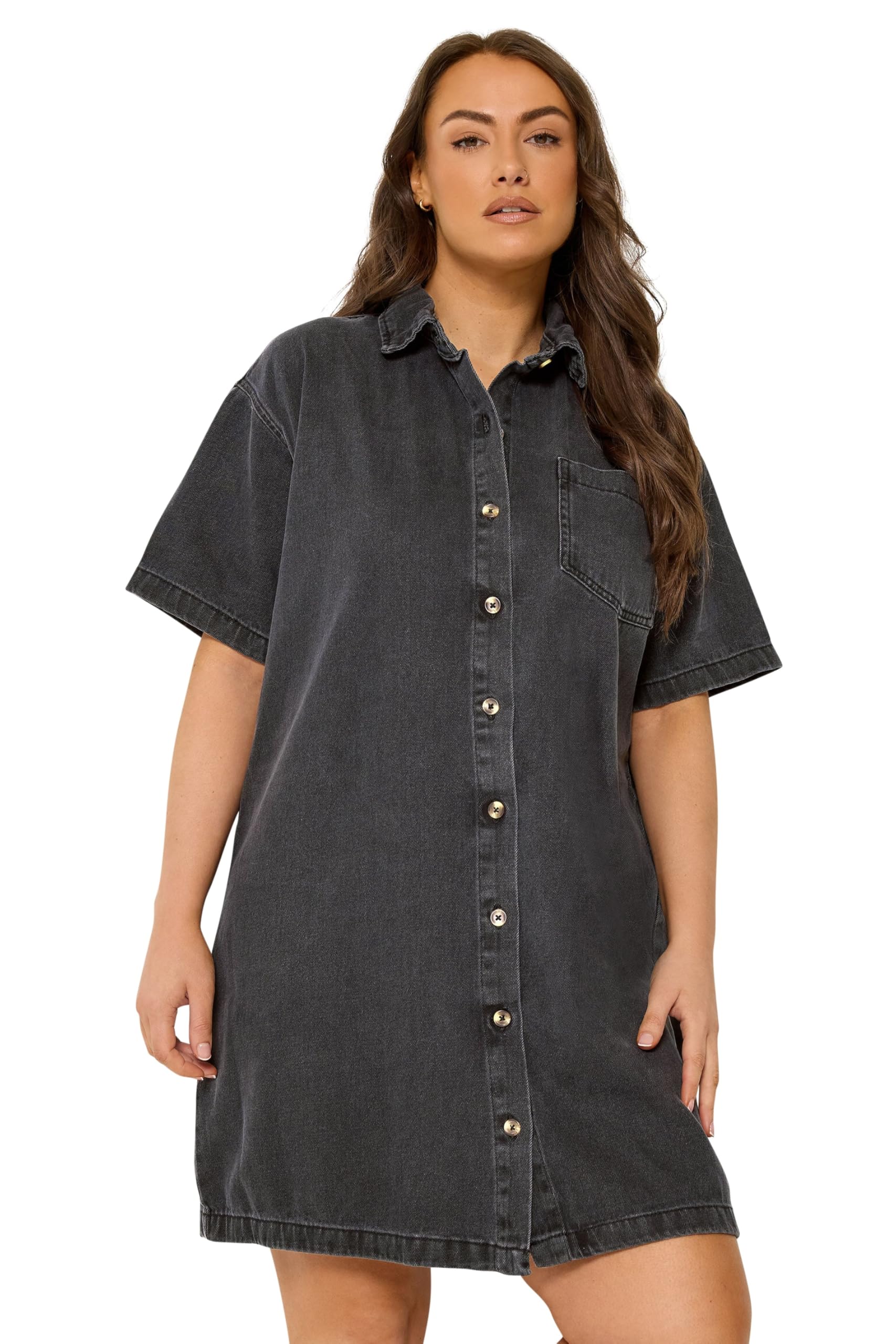 Yours Women's Black Denim Shirt Dress In | Size: 26-28