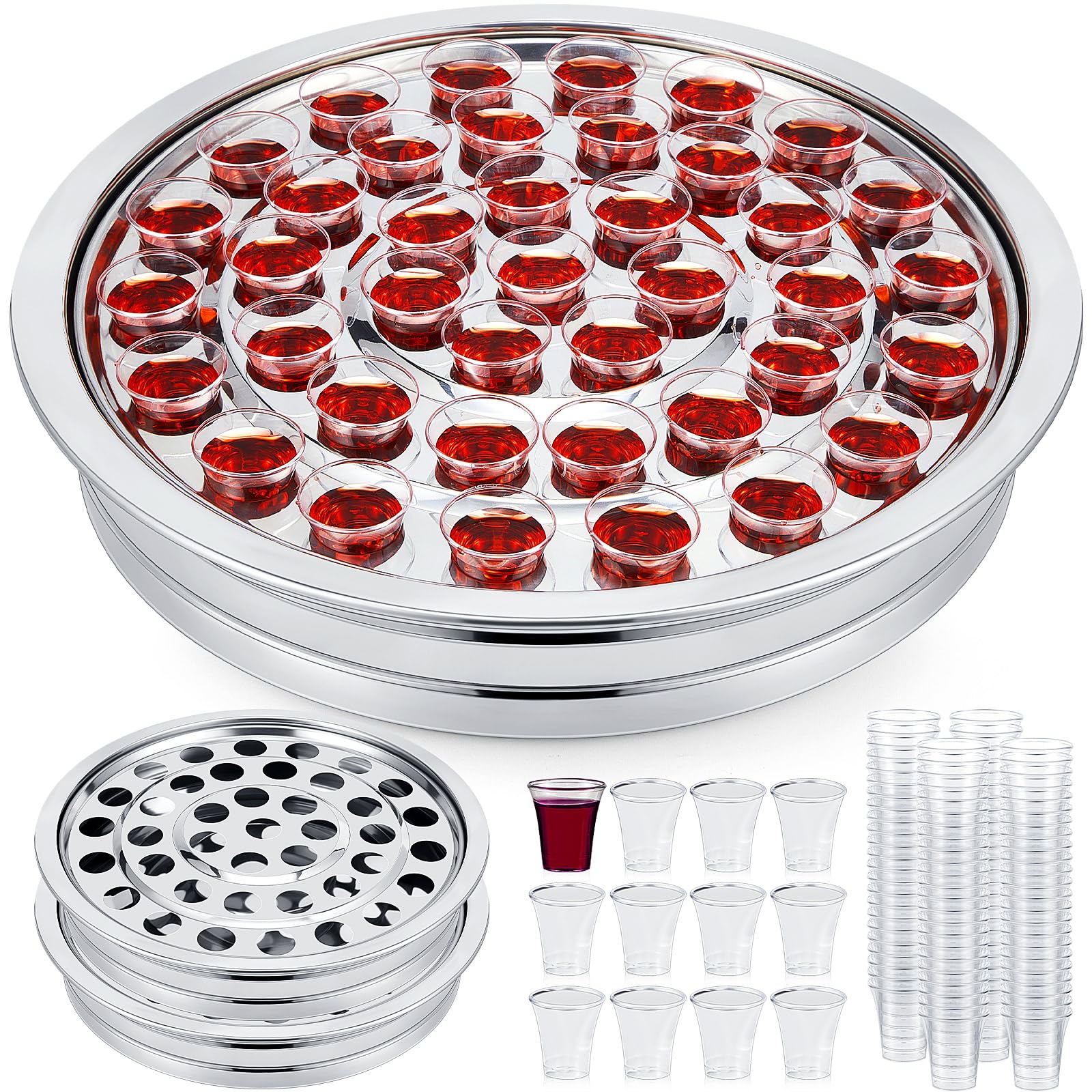 Zhehao 2 Pcs Communion Trays for Churches Set Church Supplies Plates for Church with Disposable Cups (Silver)