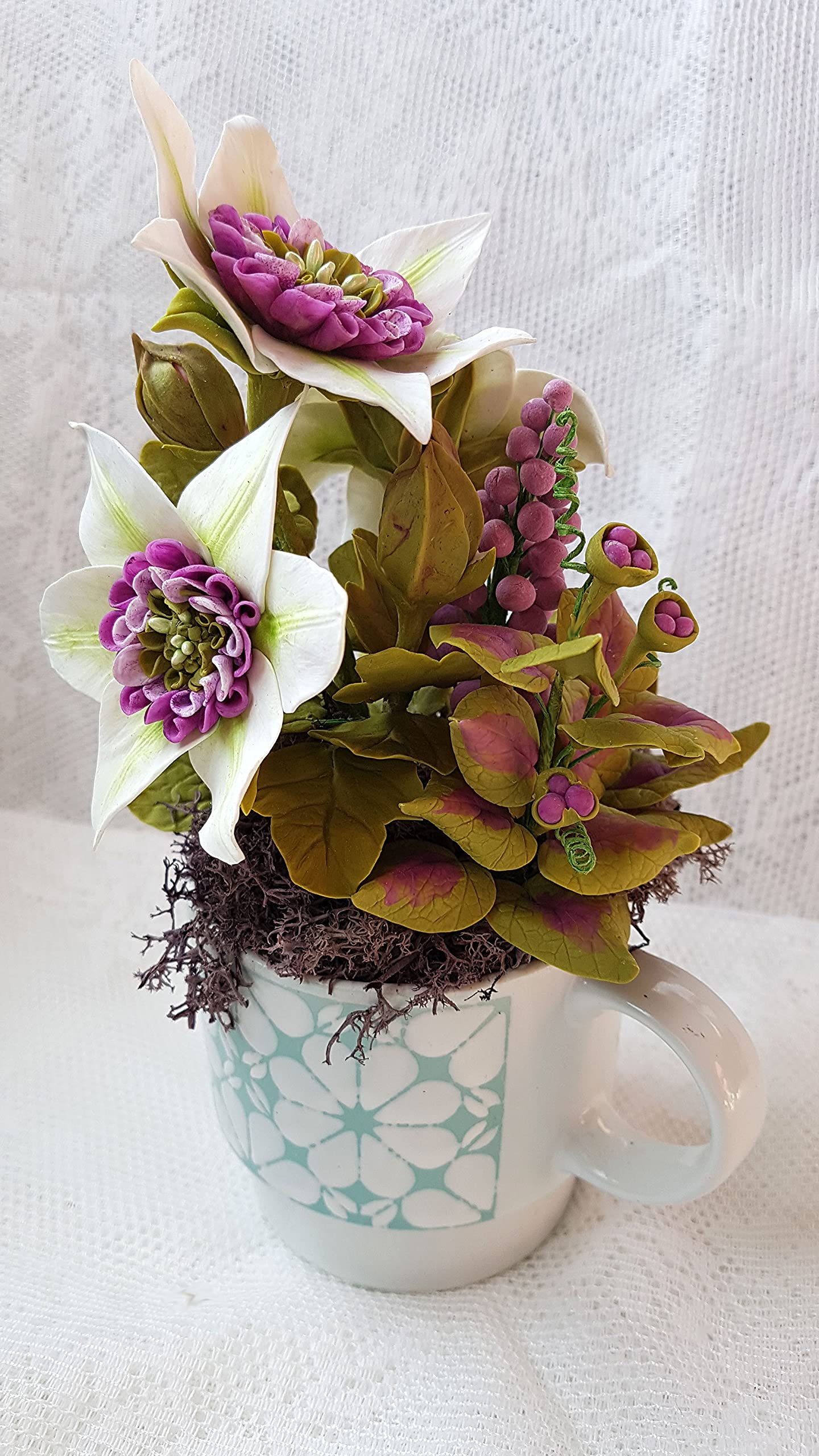 Flores de Porcelana Rusa MUG de Clematis florida sieboldii Home Decor regalo - HAND MADE