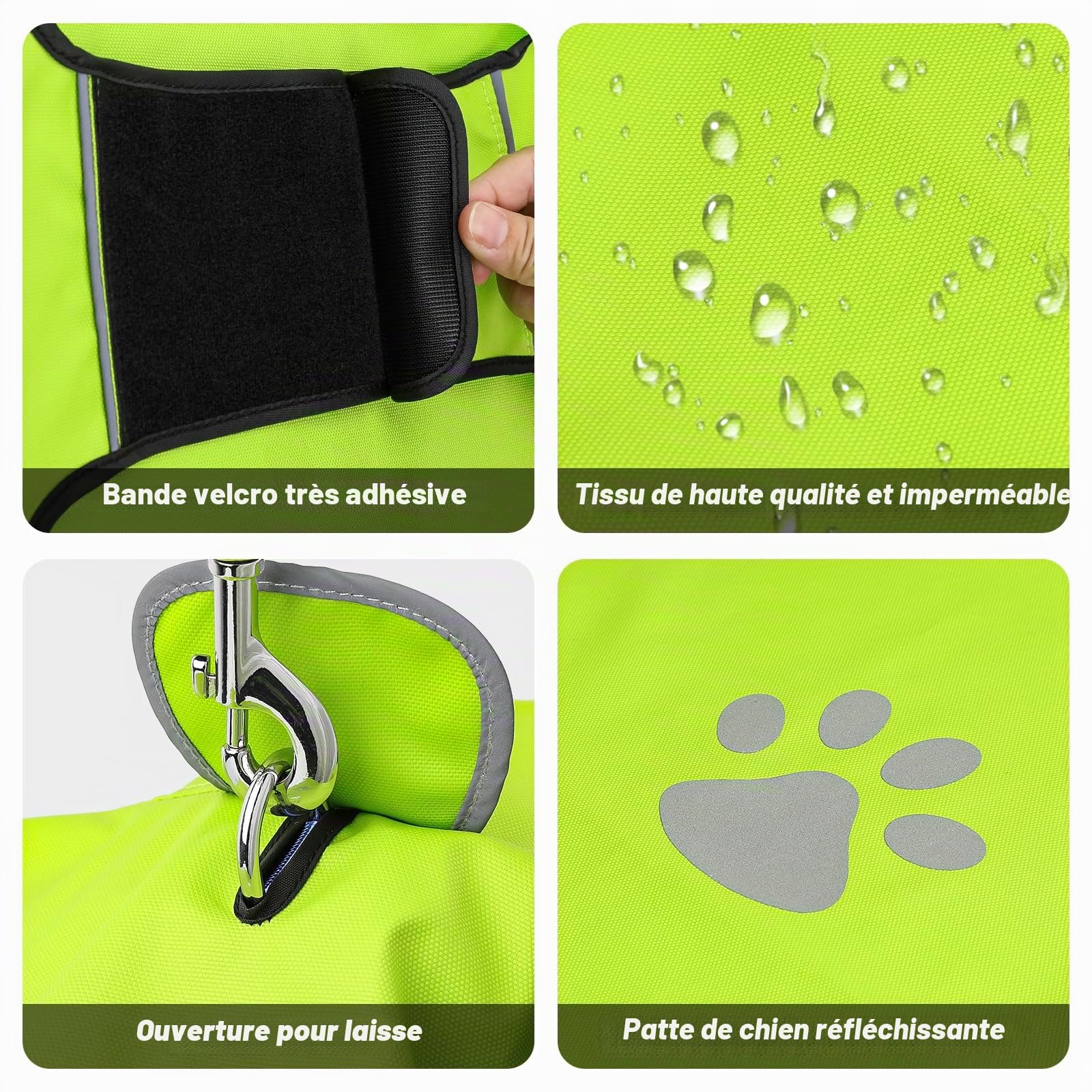 Manteau Chien Imperméable Réglable avec Capuchon, Manteaux Pluie Réfléchissants pour Chiens Petits, Moyens et Gros, 100% Étanche et Aéré