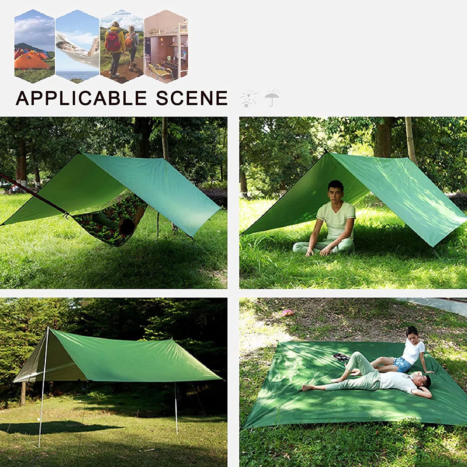 Ultraleichte Wasserdicht Ripstop Camping Tarp, Winddichter Anti-UV Ultraleicht Tragbare, Tragbarer Multifunktionaler Zelt-fußabdruck für Camping, Wandern, Strandstrand