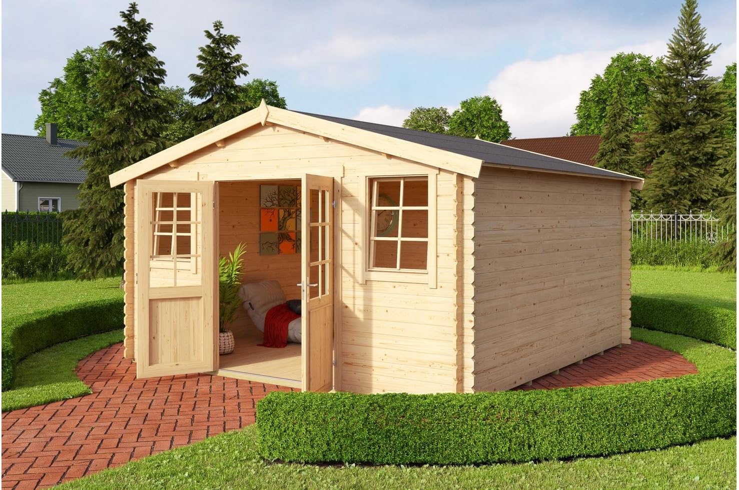 Wels 4 DT-Log Cabin, Wooden Garden Room, Timber Summerhouse, Home Office - L425.1 x W410 x H245.1 cm