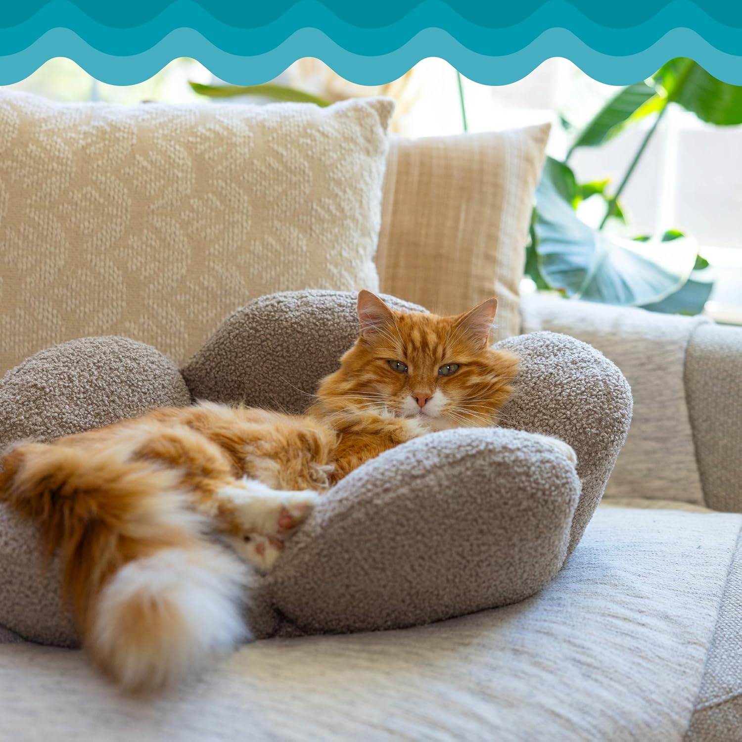 Catstages Purrfect Petals Flower Cat Bed with Plush Support and Raised Sides, Tan, 21 in - Secure, Soft, Comfortable Bed for Cats and Kittens