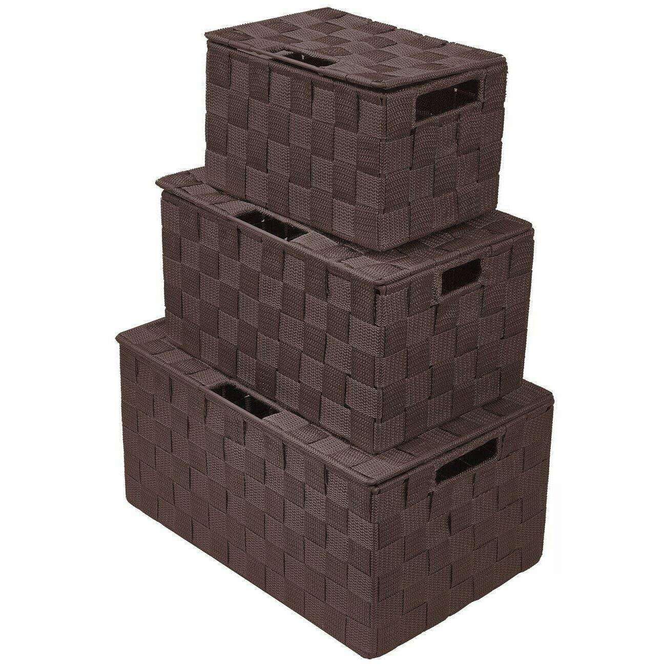 LJNK 3-Pack Storage Box w/Lid for Closet & Shelves - Woven Fabric Basket Organizer MagnifiQ Storage bins Organization and storage Storage cabinet Bathroom storage Laundry room organization and