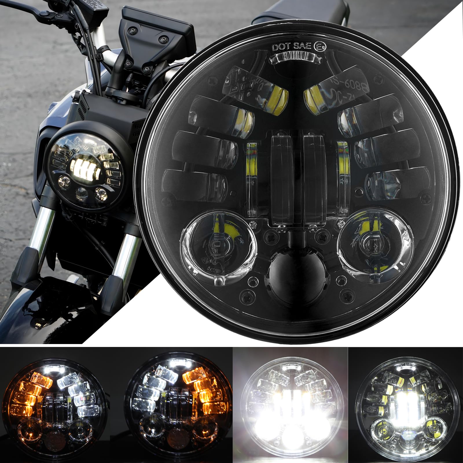 DREAMIZER 5,75 Zoll LED Scheinwerfer E-geprüft mit Blinker Tagfahrlicht Kompatibel mit Harley Dyna Softail Sportster Nightster 48 Iron 883 1200 Wide Glide Low Rider Night Rod Indian Scout Triumph