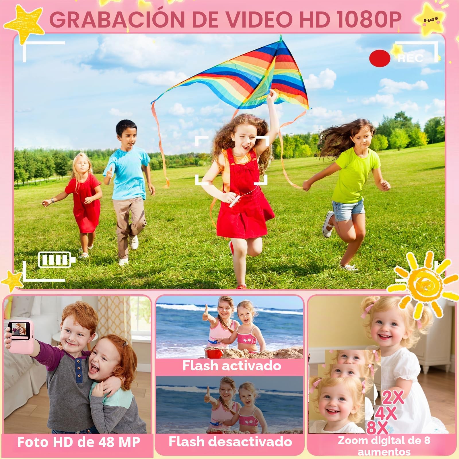 Camara Fotos Infantil Instantanea,2,4 Pulgadas 48 MP Camara Instantánea,HD 1080P Cámara Fotos Infantil con Tarjeta de 32GB y 6 Papel de Impresión,Regalo para Niñas y Niños de 3 a 12 Años