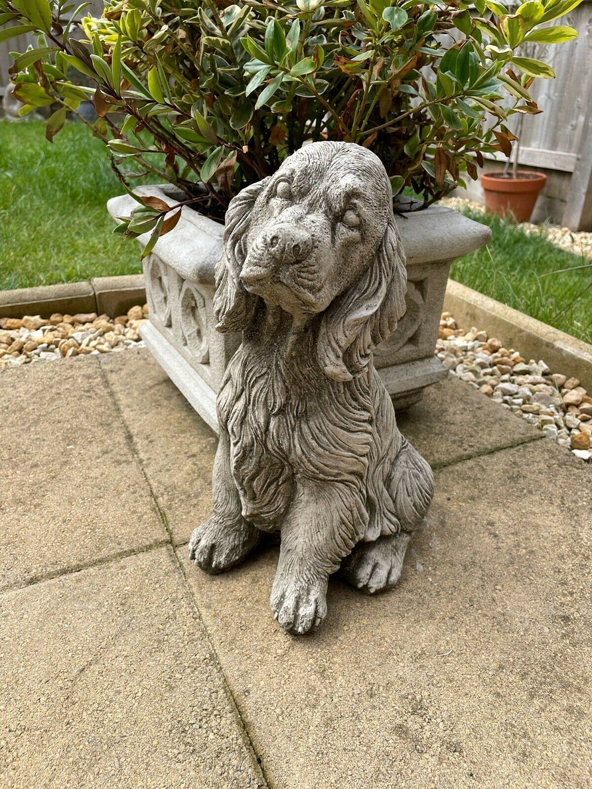 Figura decorativa de piedra de Spaniel | Animal cachorro perro al aire libre escultura de jardín