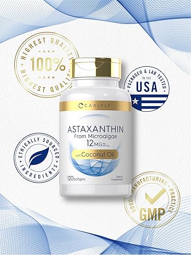 Miniatura 5 de Carlyle Astaxantina 12mg  120 cápsulas blandas  Suplemento de microalgas  con aceite de coco  Sin OMG y sin gluten
