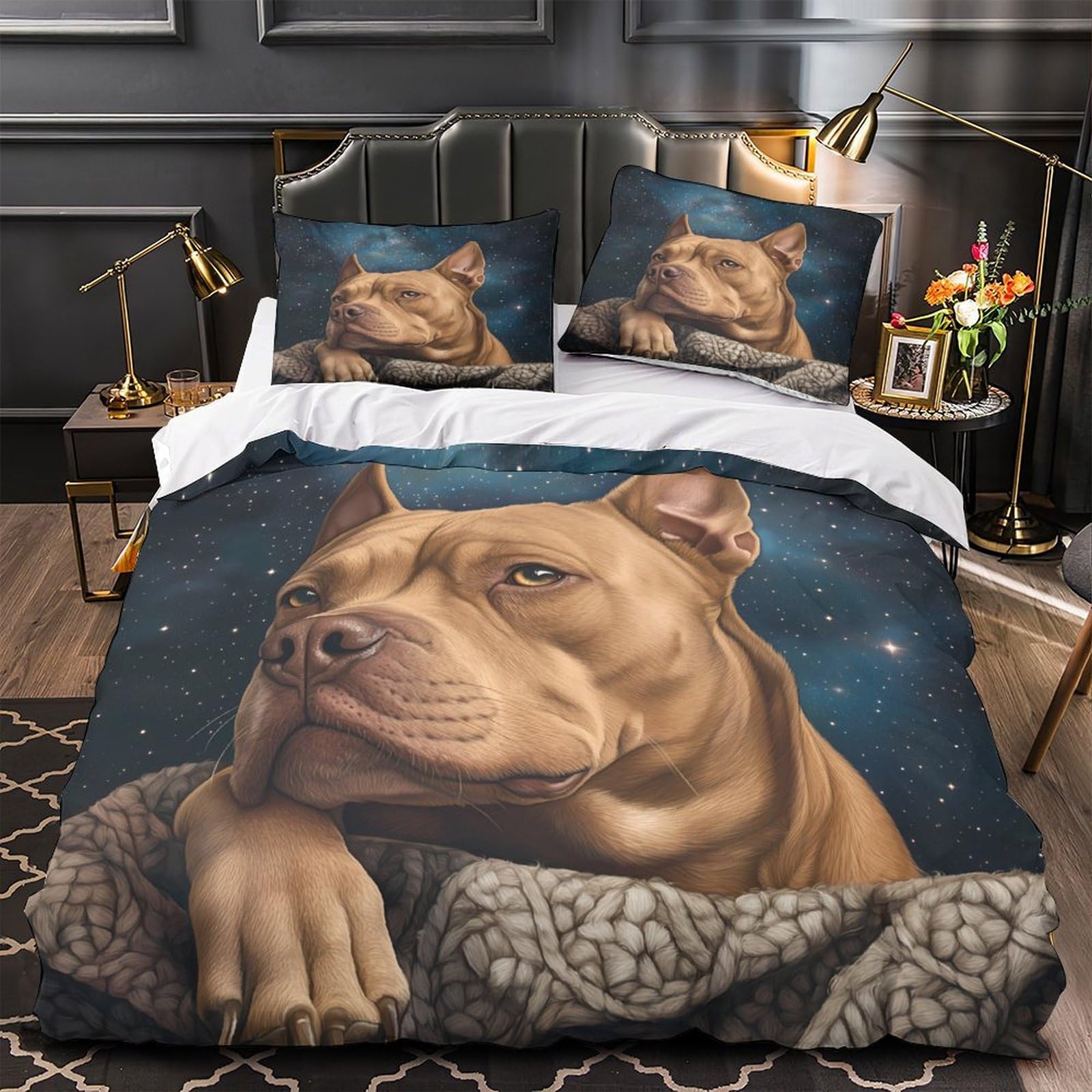 Housse de couette Pitbull 3D pour transformer l'ambiance d'une chambre de couple
