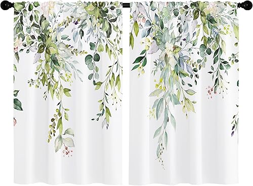 Miniatura 4 de Cortinas de ventana de cocina con hojas de eucalipto verdes, rústicas, flores de primavera, bohemio, floral, cortas, cafetería, plantas botánicas