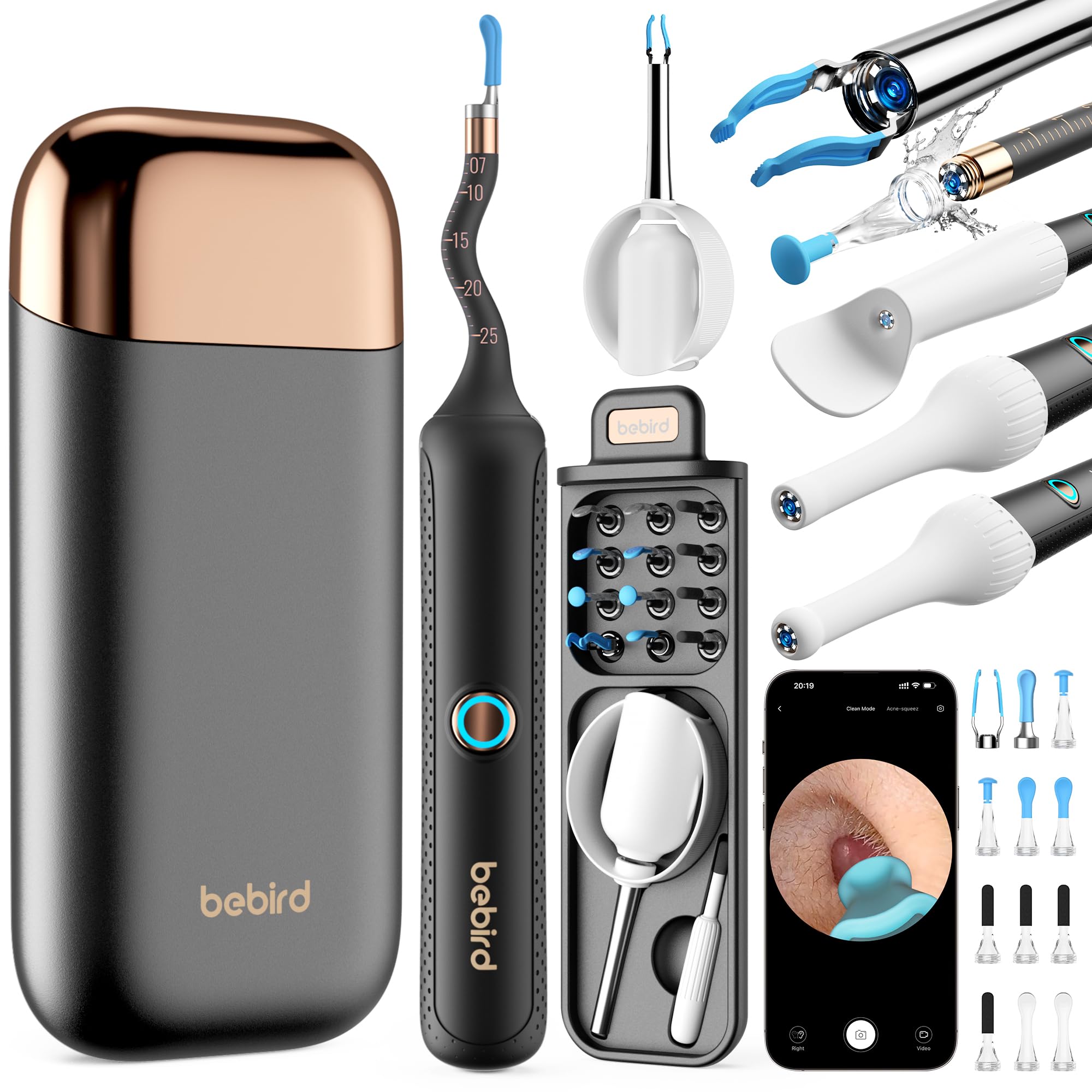 Bebird Otoscopio Digitale, 1920P HD Flessibile Pulisci Orecchie con Telecamera, Kit Rimozione Cerumeper Orecchie/Naso/Gola, Pulizia Orecchie con Pinzette, Punte Sostituibili per Adulti e Bambini