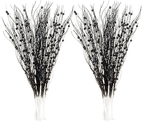 SLK - Paquete de 16 adornos de tallo de bayas artificiales con purpurina, ramitas decorativas para Navidad y Halloween, púas, ramas para árbol,