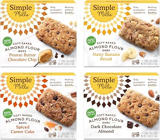 Simple Mills Almond Flour Snack Bars (Nutty Banana, Spiced Carrot Cake, Dark Chocolate Almond, Peanut Butter Chocolate Chip) - Gluten Free, Made with Organic Coconut Oil, Breakfast Bars, Healthy Snacks, 6 Ounce (Pack of 4)