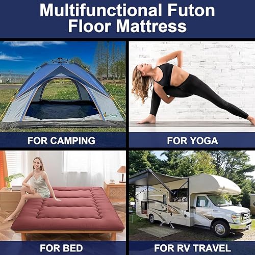 Miniatura 7 de Colchón japonés para piso, tapete de suelo japonés grueso plegable, tapete de tatami enrollable, fácil de almacenar y portátil, colchón de futón