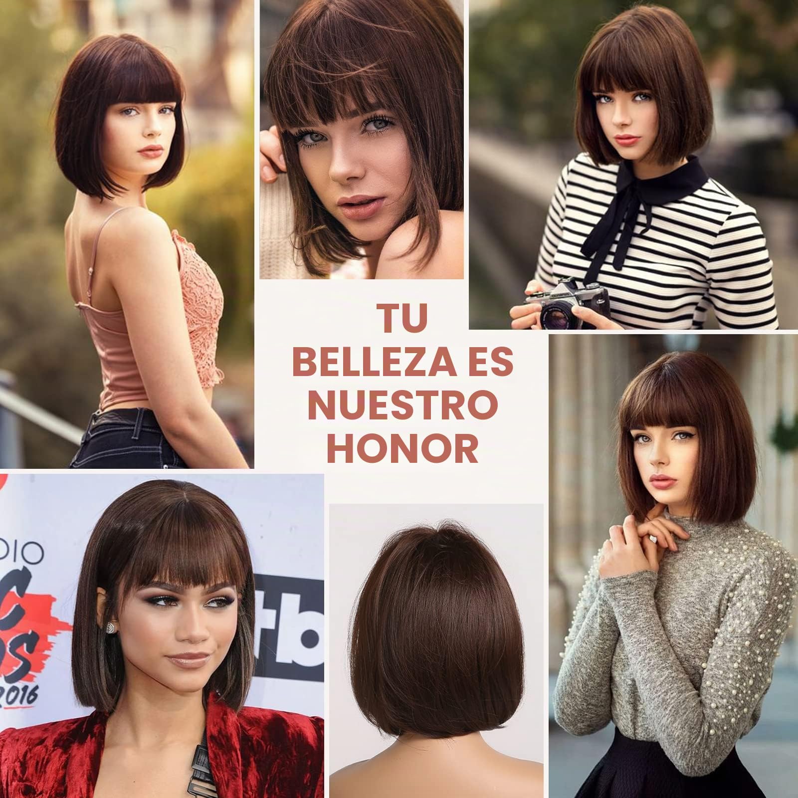 HAIRCUBE recto y corto encanto Bob lleva peluca para mujeres fiesta de fibra sintética resistente al calor natural/juego de roles/ropa/peluca diaria (Marrón)