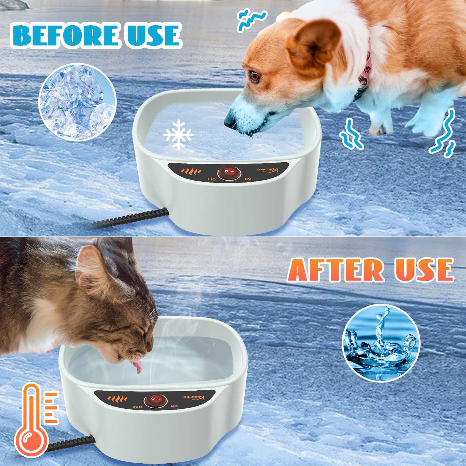Heated Pet Bowl - for Dogs Cats, Heated Pets Bowl, Outdoor Water Bowl for Rabbit Chicken Duck Squirrel, 2.5L 85 Ounces 35 Watts Feral Cat Feeding Station, No More Frozen Food or Water (Grey)
