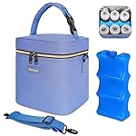 Mancro Breastmilk Cooler Bag with Ice Pack Fits 6 Baby Bottles Up to 9 Ounce, Insulated Baby Bottle Bag with Strap for Nursing Mom Daycare, Blue