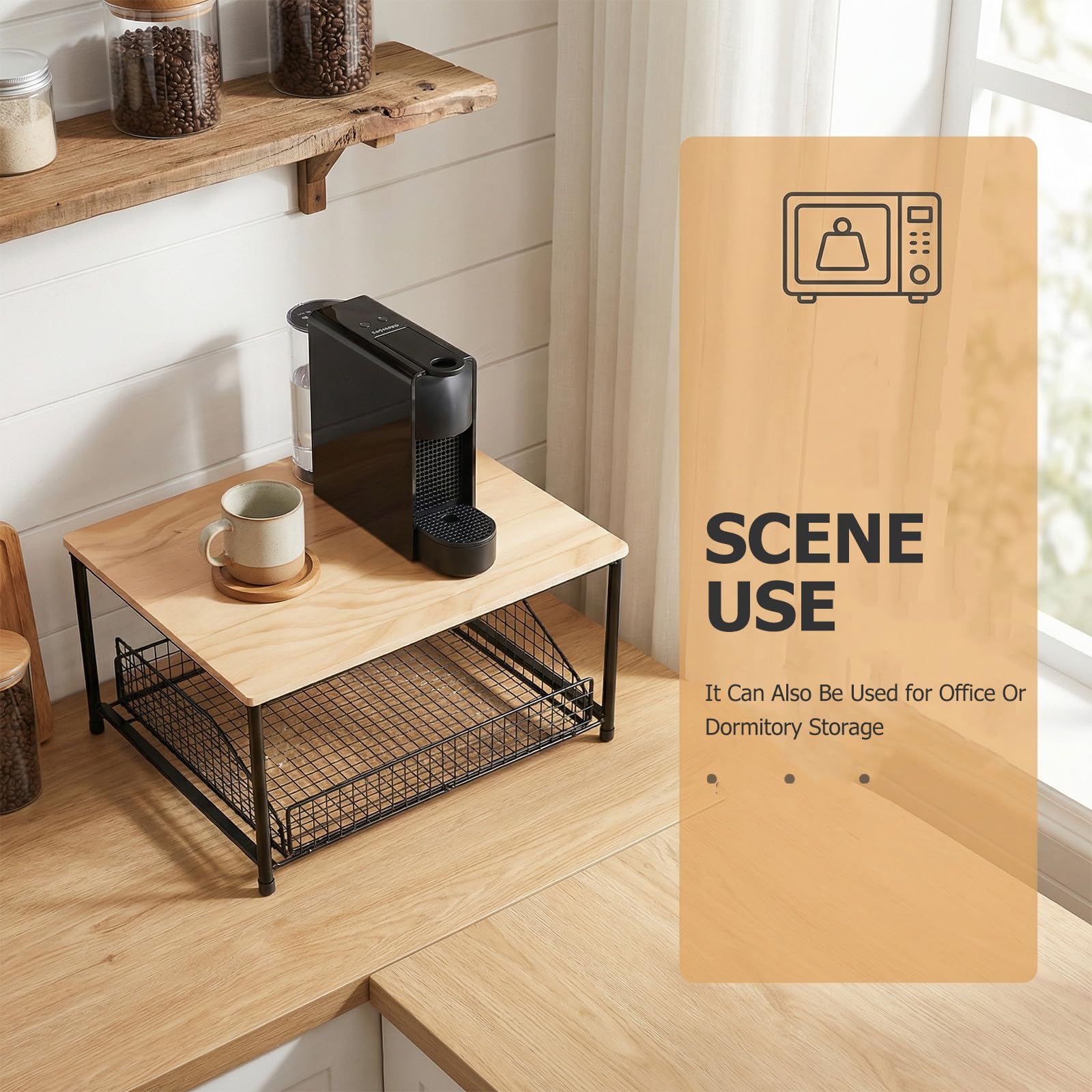 Encimera: estante de cocina de metal con cajón extraíble para freidora de aire, microondas, horno y soluciones de almacenamiento de cocina en el hogar