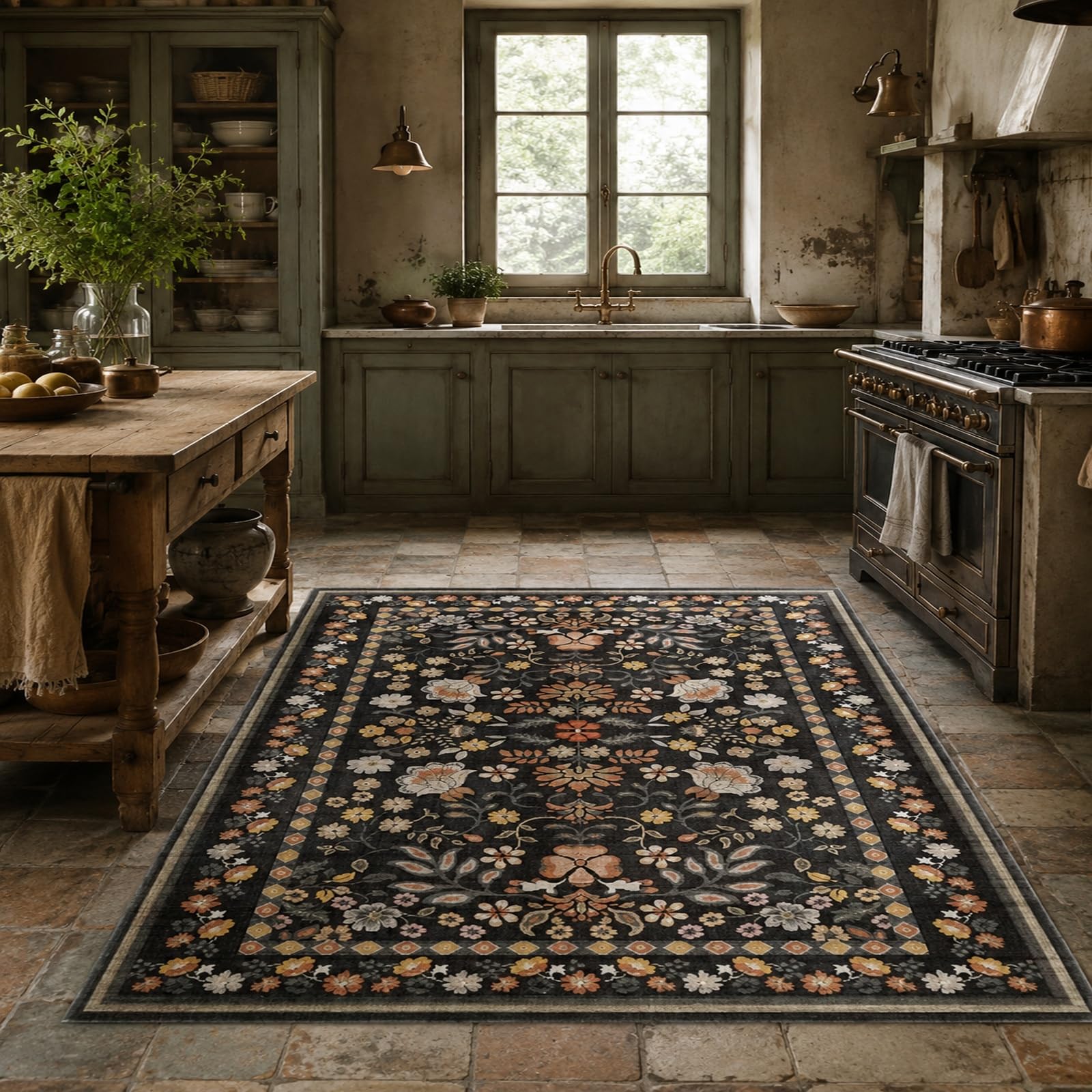 Tapis floral oriental multicolore grand format lavable machine