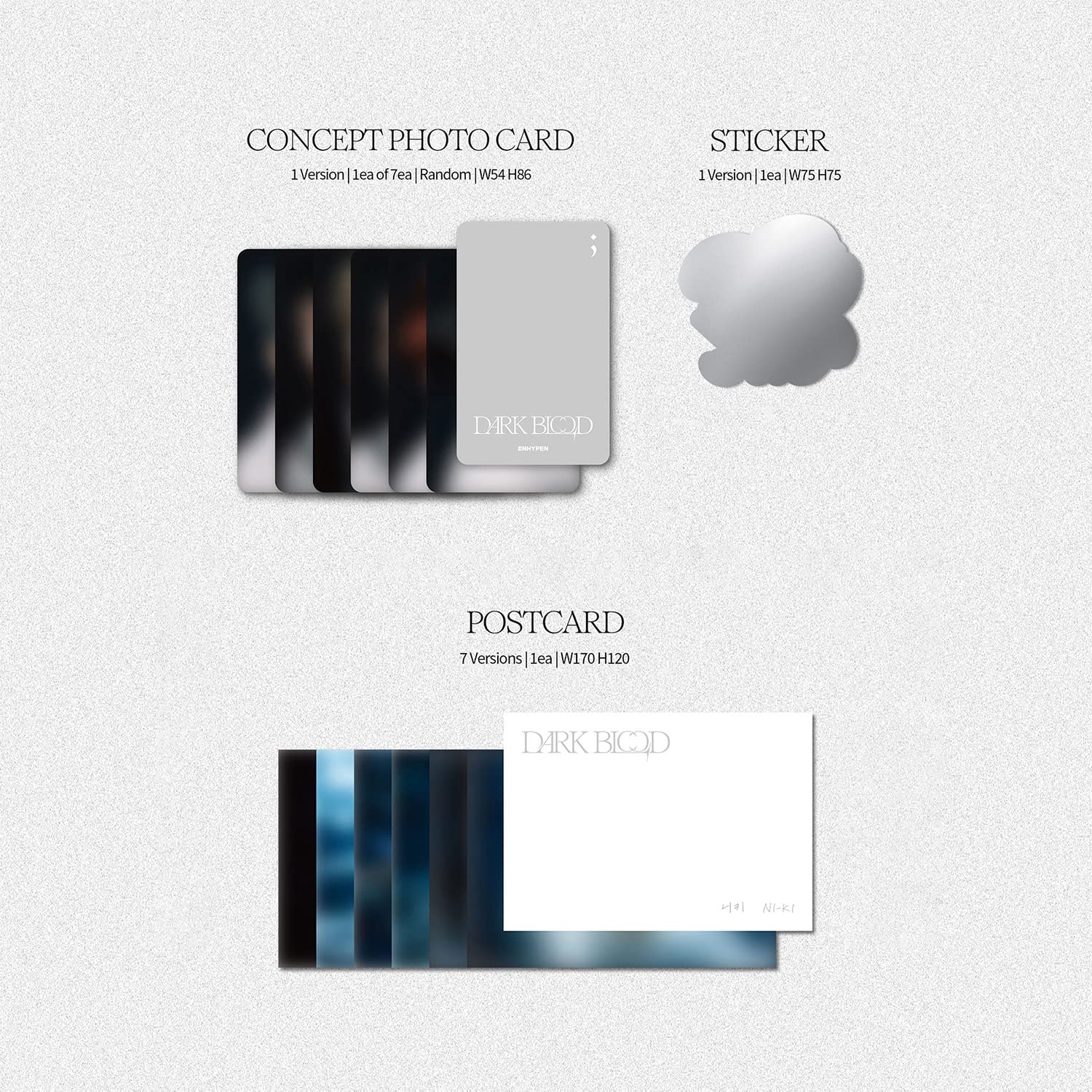 ENHYPEN - DARK BLOOD (ENGENE ver. - RANDOM) Photo Book + CD-R + Card + Concept Card + Sticker + Postcard + 2 Badges Button + 4 Foto Omaggio