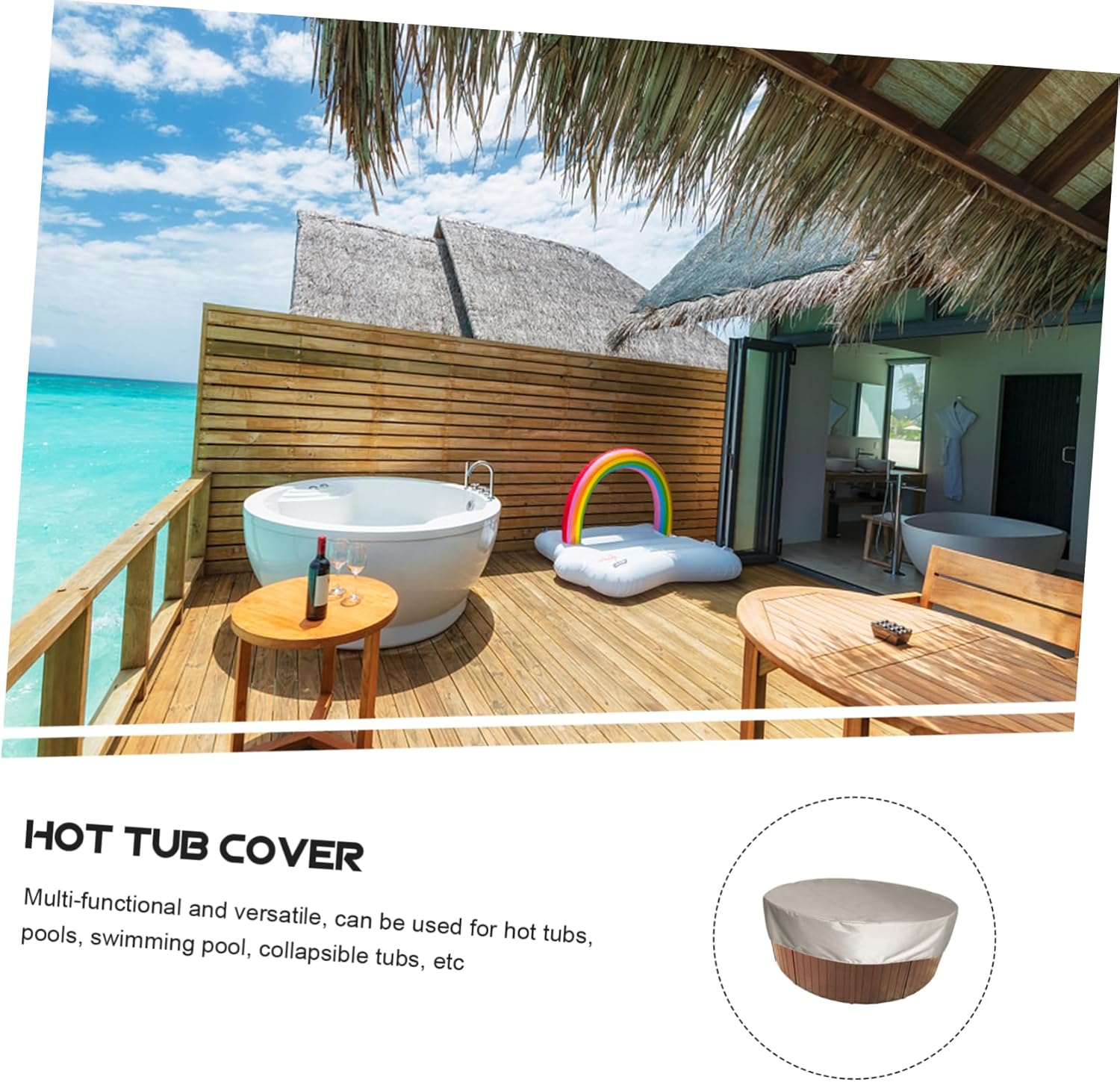 1Pc Round Hot Tub Cover Outdoor Cap for Hot Tubs Durable Weatherproof Portable and Easy to Clean Protects Against Rain Sun and Debris