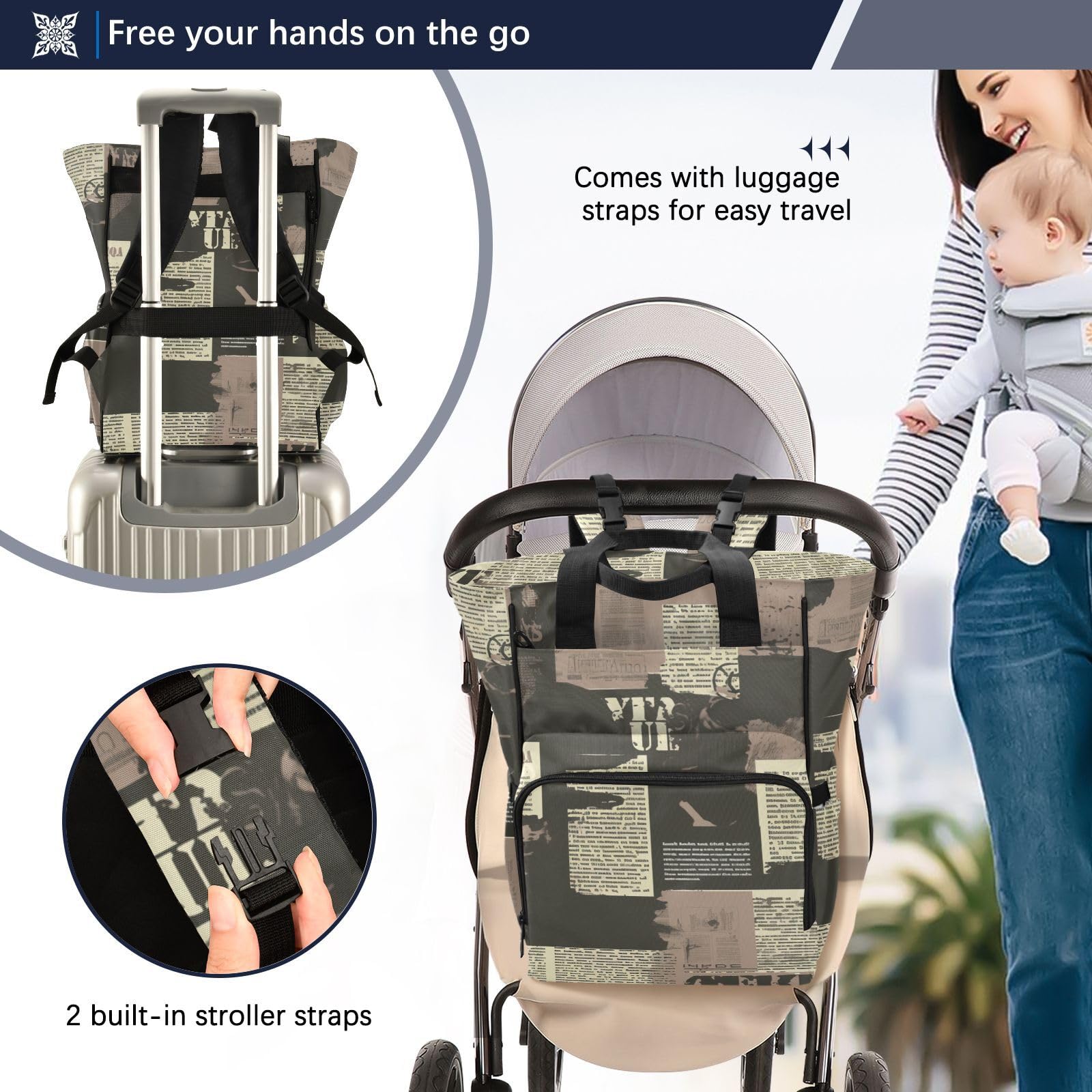Bolsa de pañales para bebé, niña, niño, papá, mamá, diseño retro de