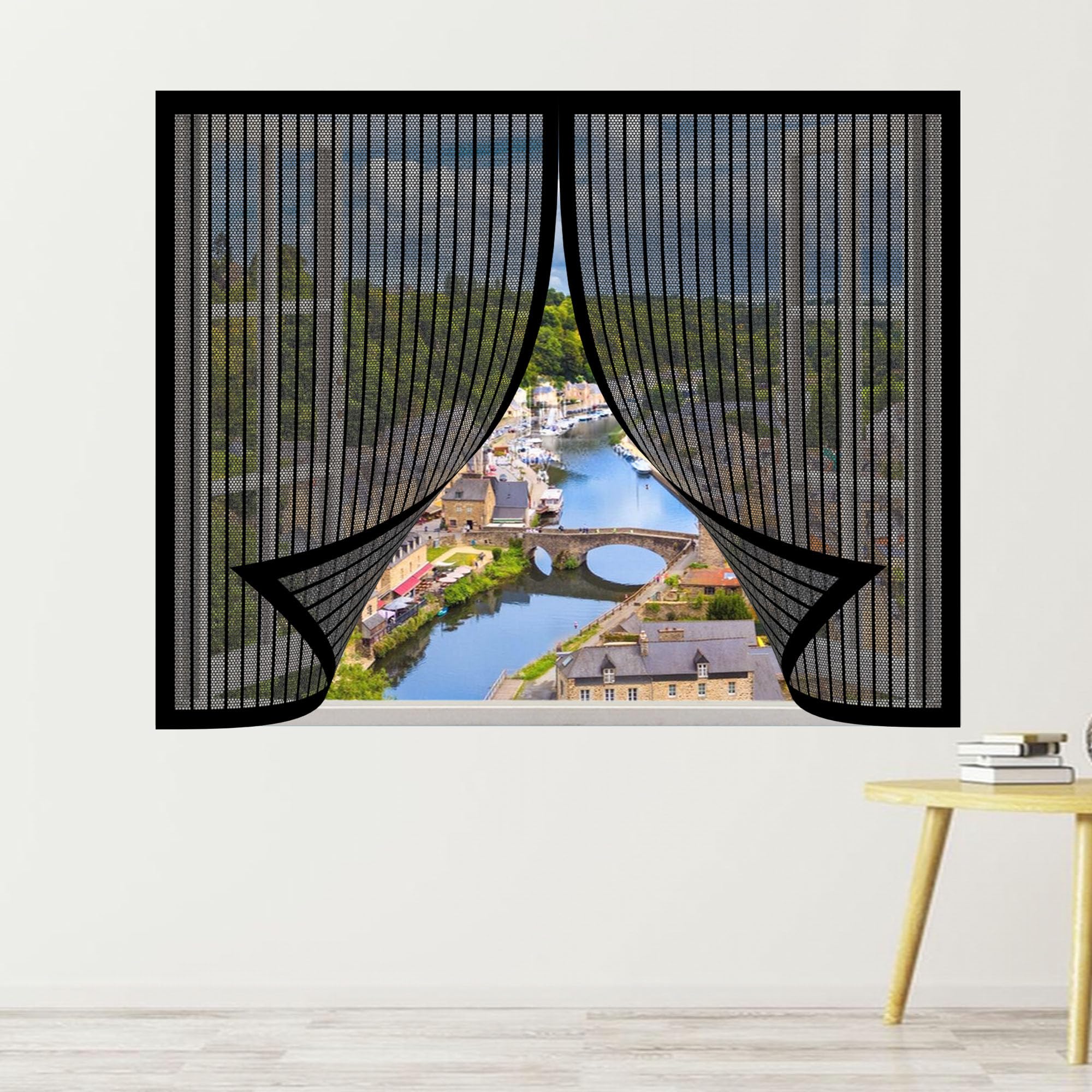 Magnetic Fly Screen Window Large 50 x 170 cm Heavy Duty Bug Mesh Curtain Without Drilling Easy to Install for Door and Window, Black