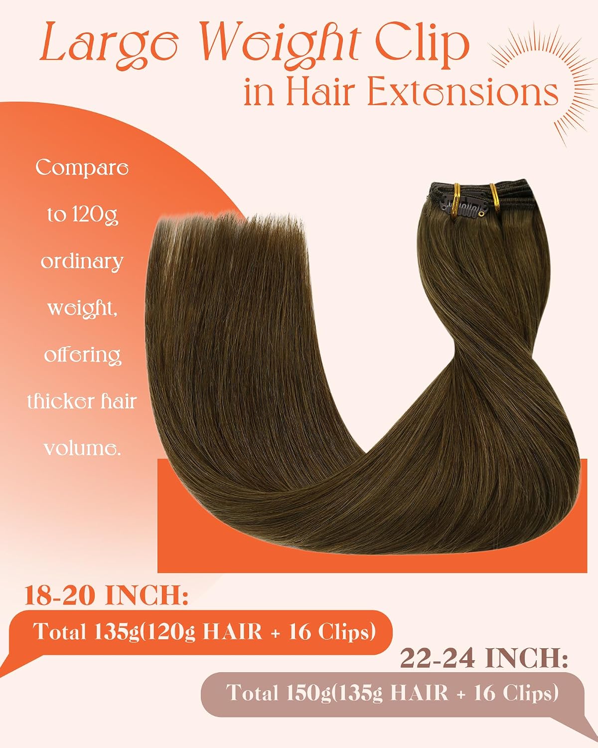 Sunny Hair Clip in Hair Extensions Real Human Hair 14 Inch 120g Thick Remy Hair Clip in Extensions for Women Natural Light Brown Human Hair Extensions Full Head thumbnail