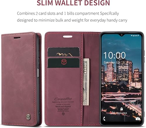 Miniatura 10 de FCOZCKLOM Compatible con Samsung Galaxy A14 5G - Funda tipo cartera con tarjetero y función atril de protección magnética suave y delgada de cuero