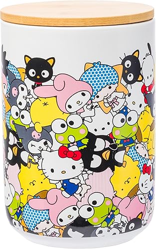 Miniatura 111 de Silver Buffalo Tarro de cerámica para aperitivos o galletas de color rosa de Hello Kitty, de Sanrio, tamaño mediano Hello Kitty Waving (cerámica)