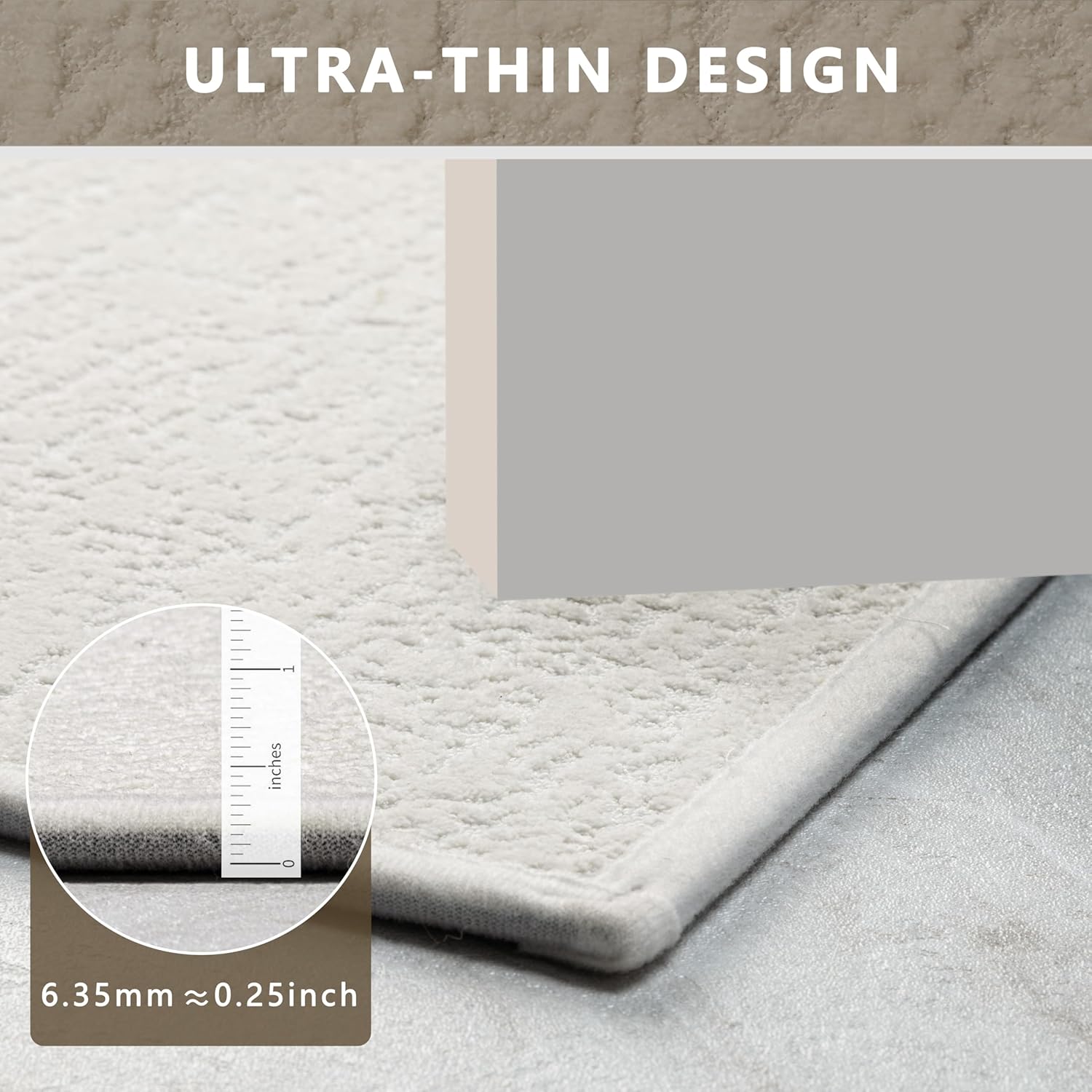 Ultra Thin Door Mat Low Pile Washable Cream Thin Bathroom Rugs Fit Under Door Small Quick Dry Bath Mats Non Slip Shower Rug, 17" × 24" - Image 3