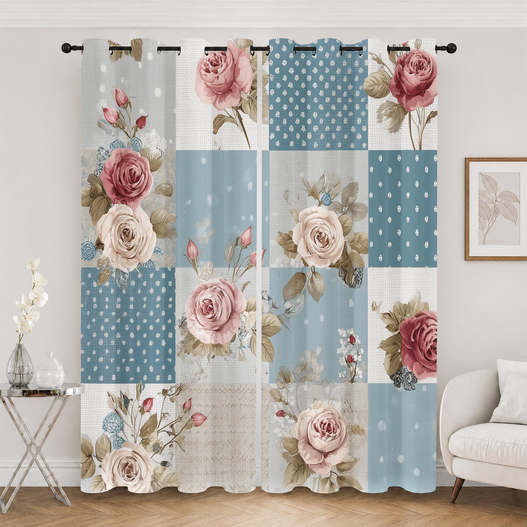 Rideau Occultant Vintage Lot de 2 Rideaux Opaque 140x180 cm