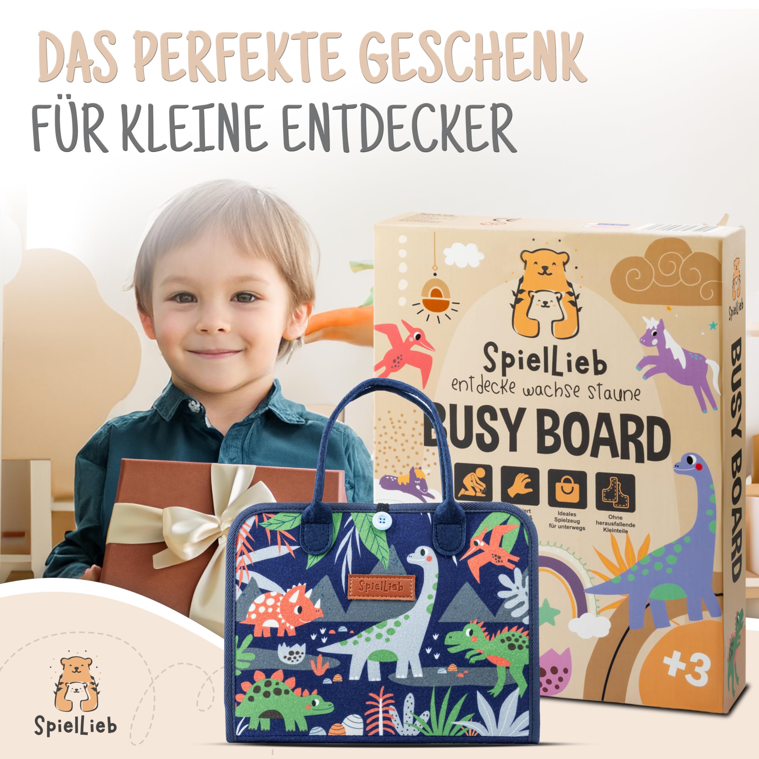 SpielLieb® Montessori Busy Board 3 Jahre - interaktives Activity Board Spielzeug für Kleinkinder - Beschäftigung für Auto & Flugzeug - Ideales Busy Book Geschenk für Entwicklung & Motorik
