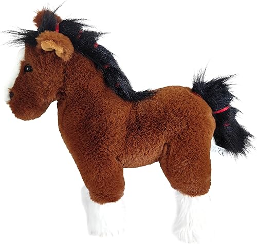 Miniatura 2 de The Petting Zoo Caballo Clydesdale de Pie Animal de Peluche, Regalos para Niños, Wild Onez Animales de Granja, Juguete de Peluche de Caballo Marrón,