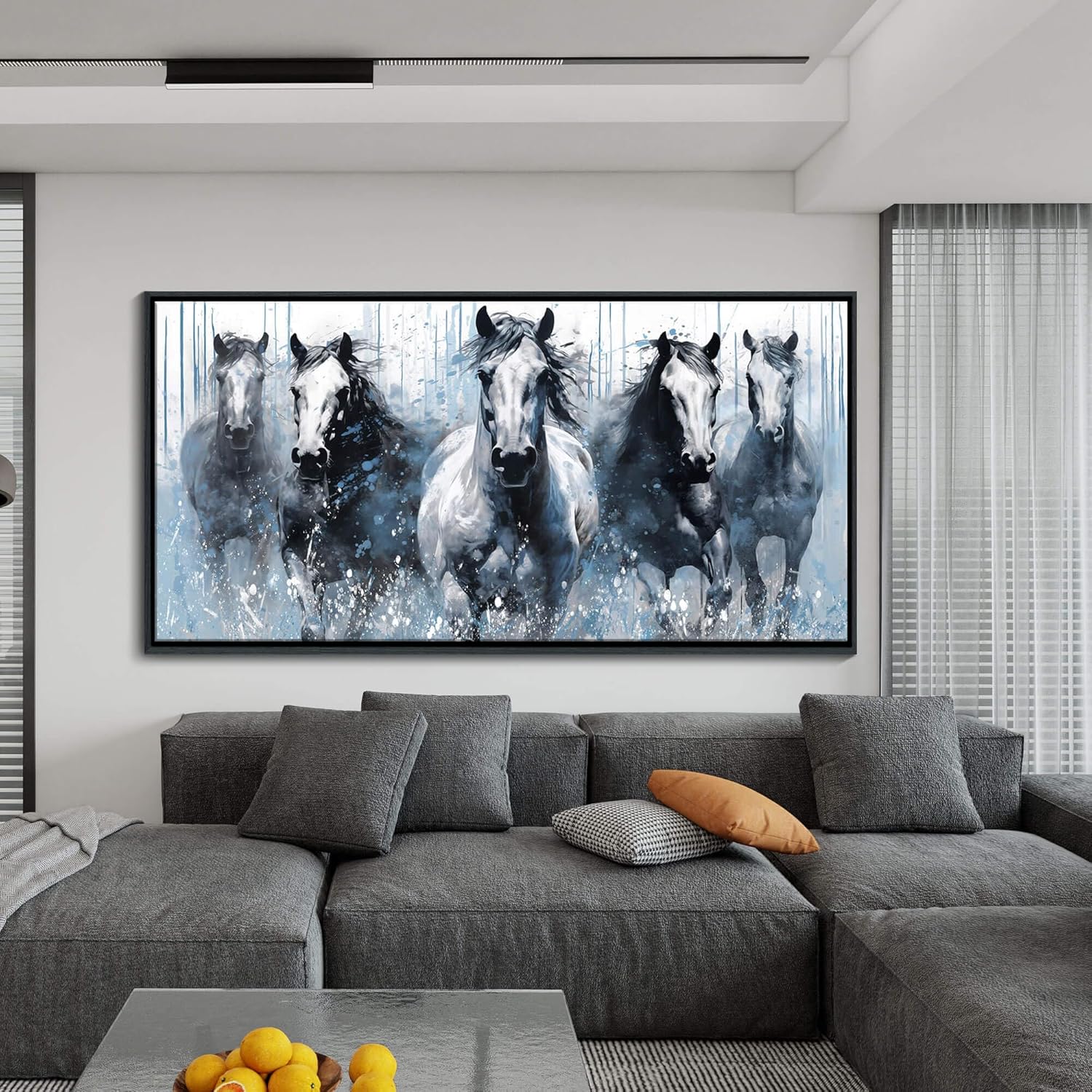 DUNHUANG ART Horse Canvas Wall Art - Equine Themed Running Horses Pattern for Home Décor - Rustic Farmhouse Animals Painting - Living Room, Bedroom, Bathroom, Office - White Horse 30"x60"