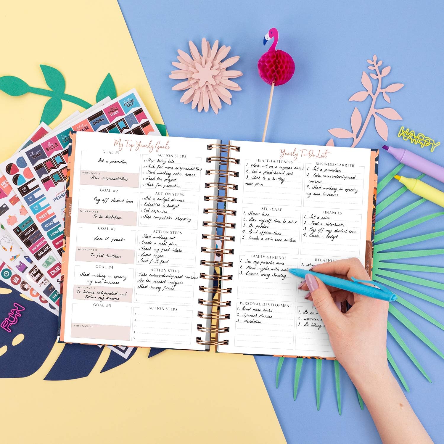 PLANBERRY Weekly Planner Premium – Undated Life Organizer & Budget Planner – Time Management, Goal Setting, To-Do List, Work-Life Balance & Habit Tracker – 6.9″ x 8.5″ (Tropical Night)