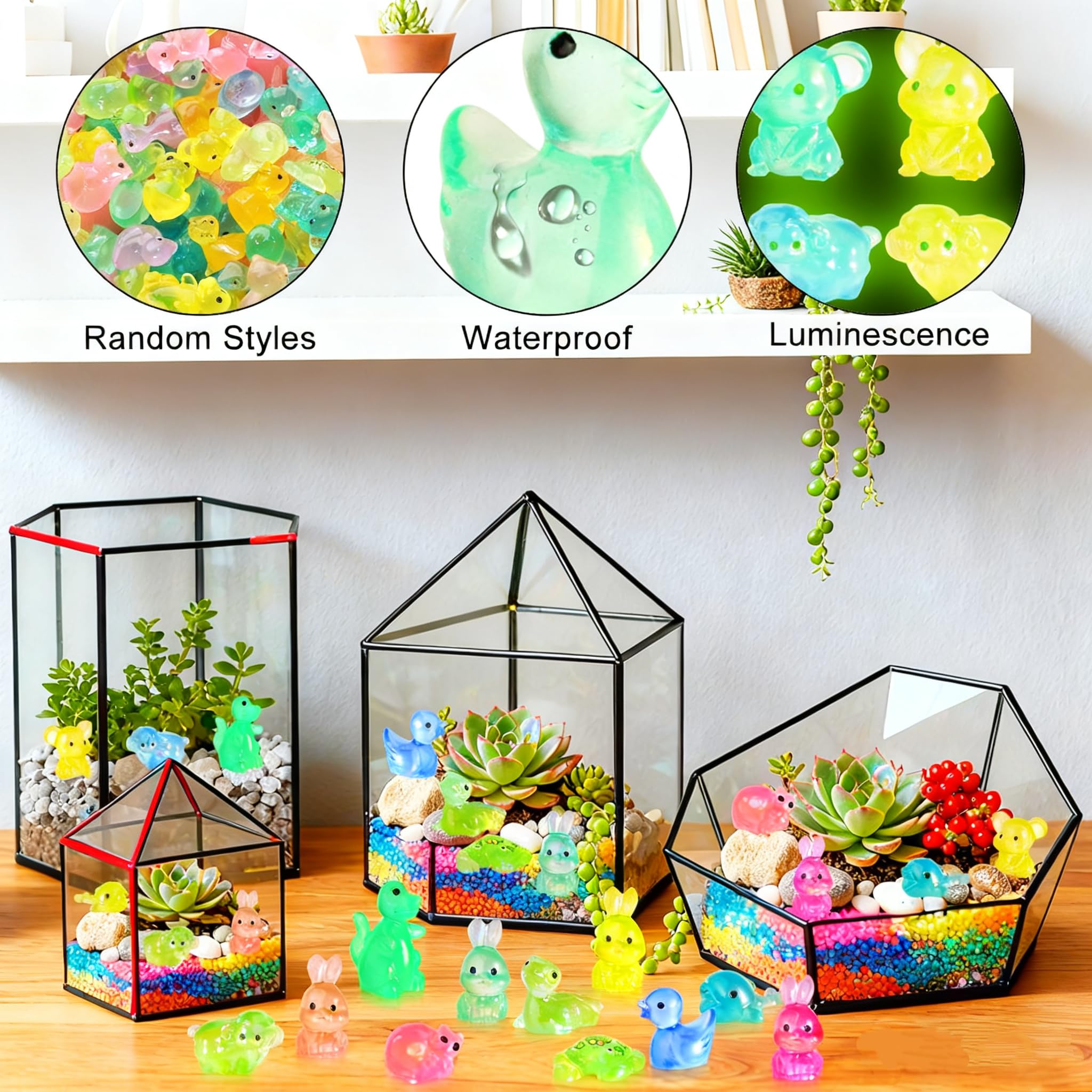 Resin Animals Mixed, 60Pcs Mini Luminous Resin Animals, Multi-styles Tiny Animal Figures - Image 3