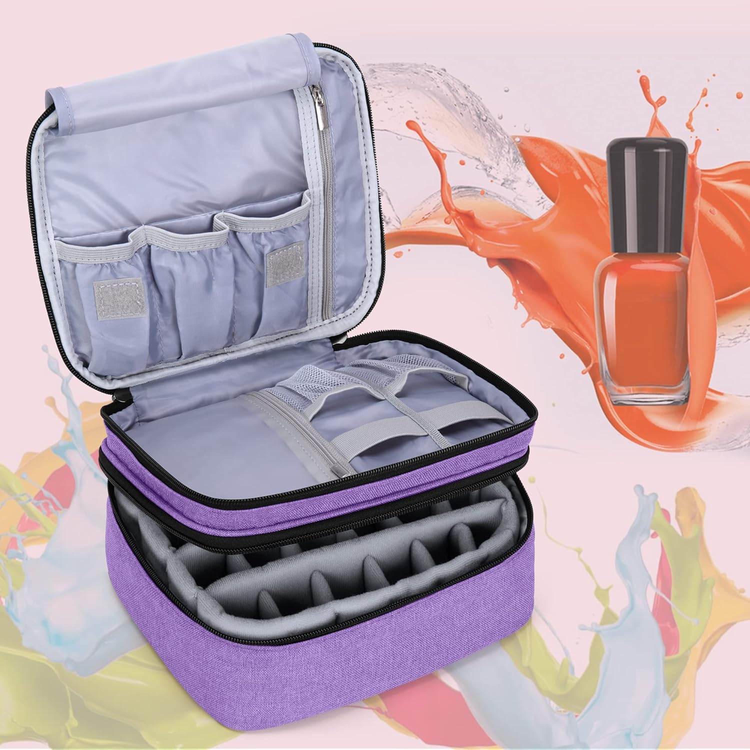 LUXJA Nail Polish Carrying Case - Holds 30 Bottles (15ml - 0.5 fl.oz), Double-layer Organizer for Nail Polish and Manicure Set, Purple (Bag Only)