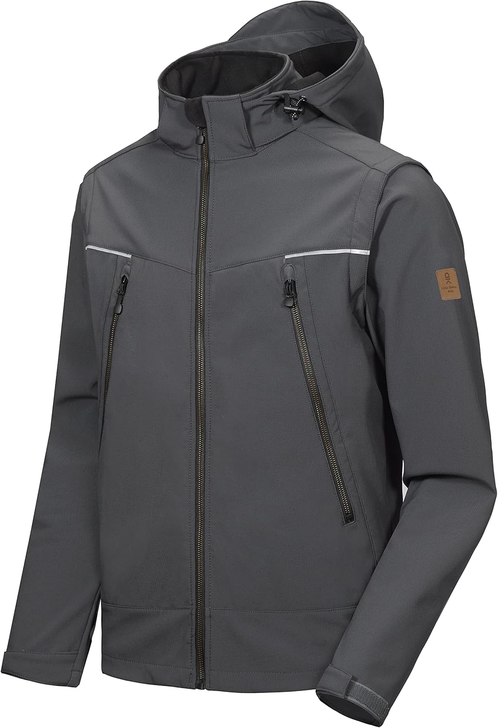 Little Donkey Andy Men's Waterproof Softshell Jacket with Detachable Sleeves and Hood, Fleece Mountain Ski Snow Rain Coat