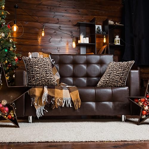Miniatura 7 de Juego de 2 fundas de almohada de piel sintética de 20 x 20 pulgadas, de felpa de leopardo marrón, peludas, suaves, acogedoras, gruesas, cálidas,
