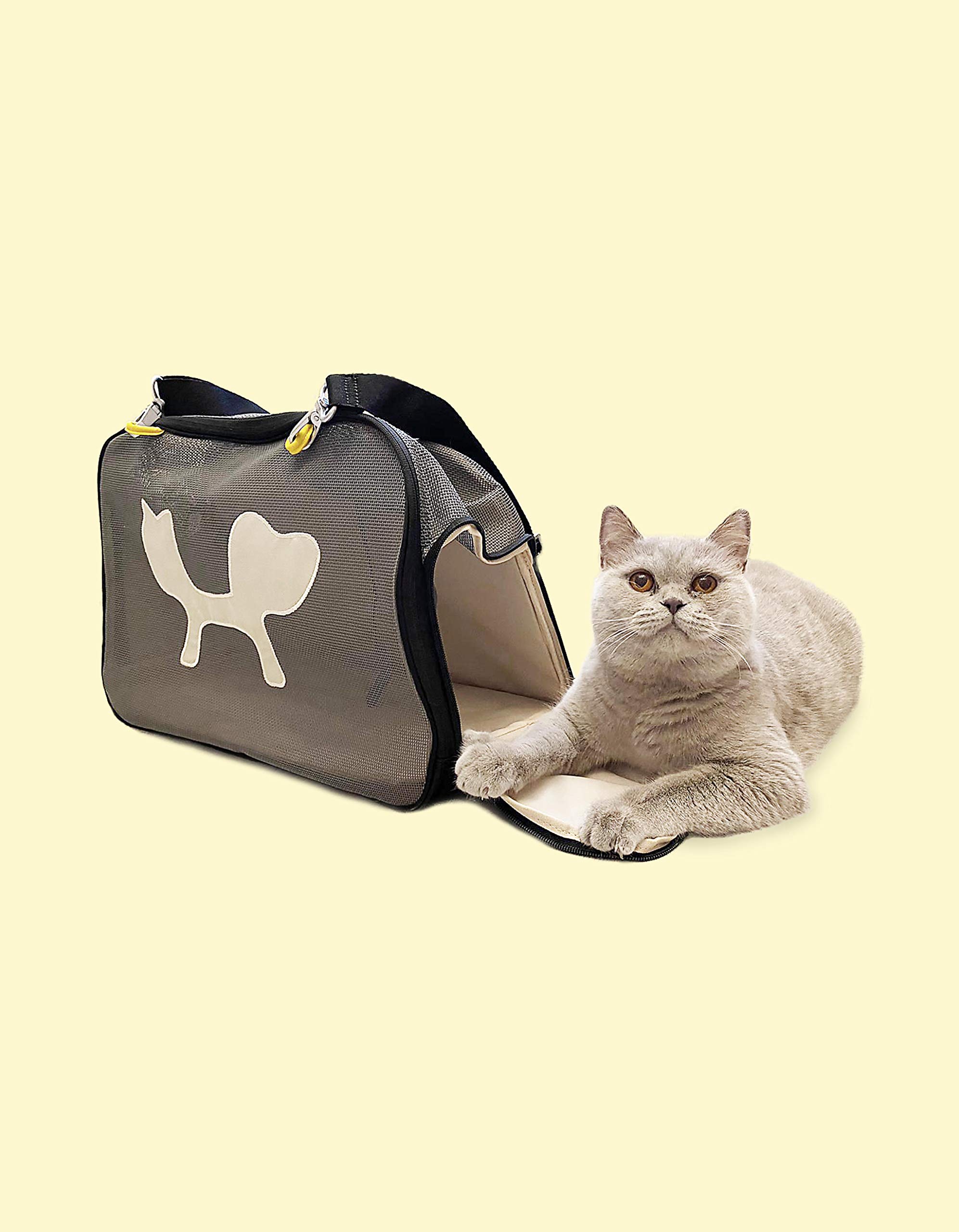 UNITED PETS Mesh Bag Trasportino Morbido per Cani e Gatti, Borsa/Zaino da Trasporto, Nero/Giallo