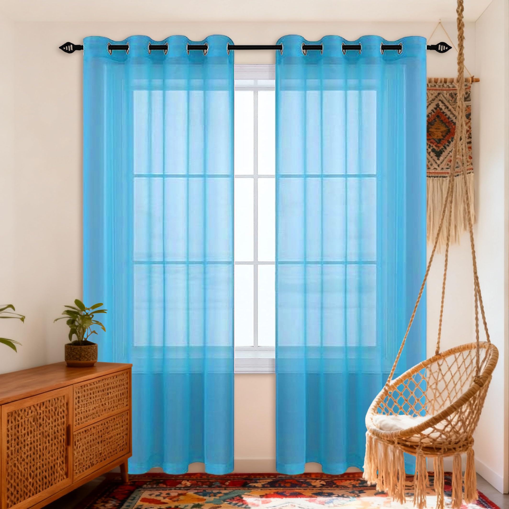 Rideaux voilages à oeillets bleu ciel 320x265 cm pour salon