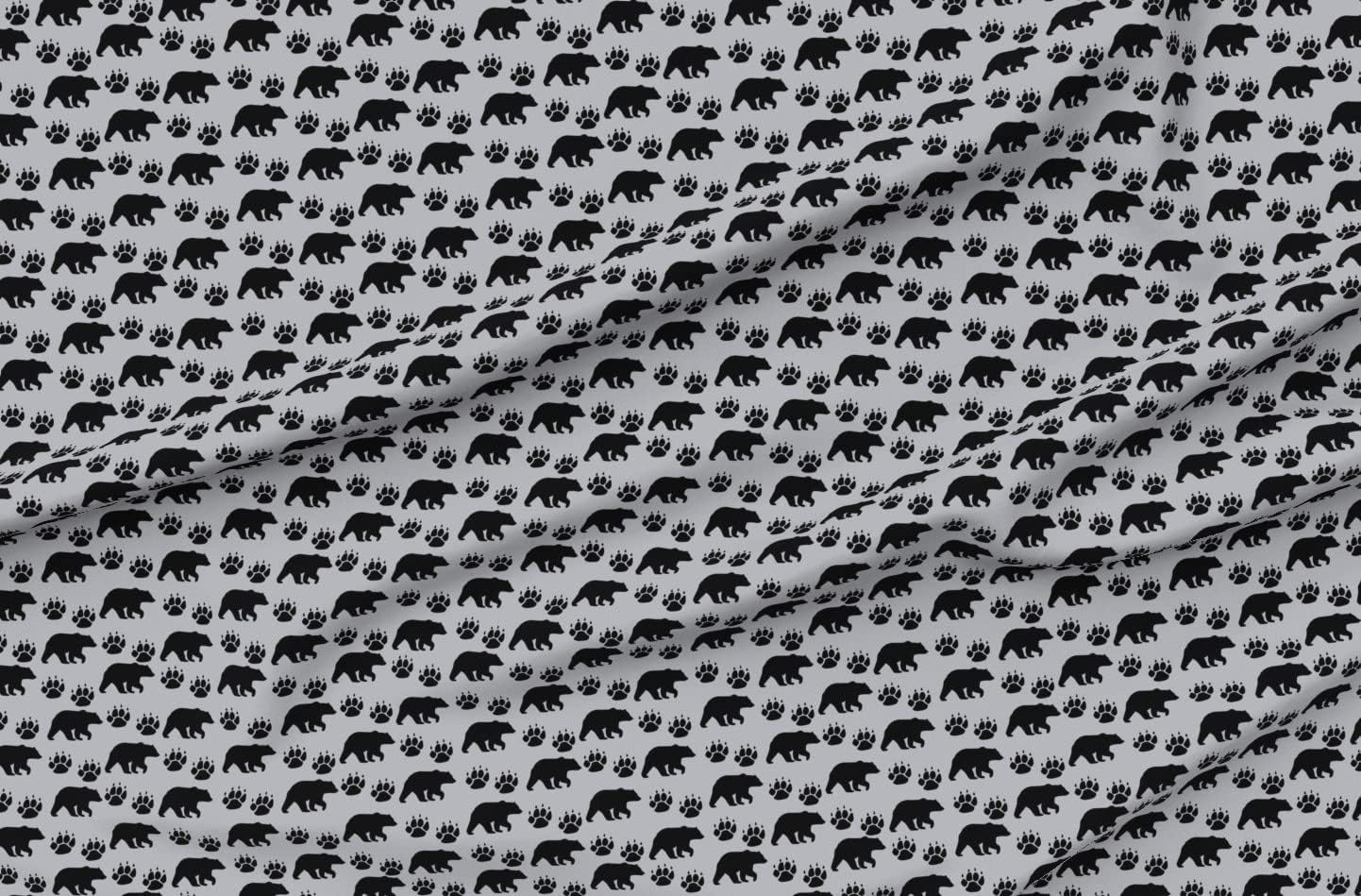 Spoonflower Fabric Bear Paws Grey Black Animal Prints Animals Bears Woodland