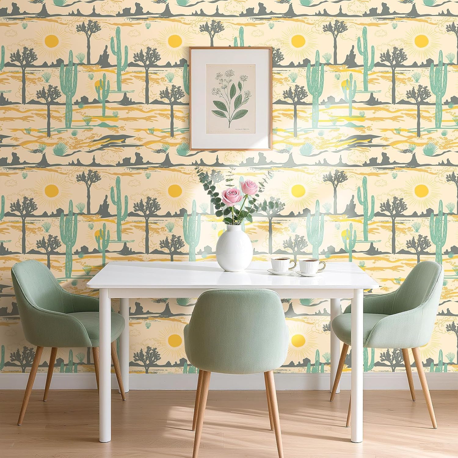 Yenhome 17.5x276 Western Wallpaper Peel and Stick Pale Yellow Cactus Contact Paper Self Adhesive Wallpaper Retro Desert Vintage Joshua Tree Cactus Wall Paper Removable for Bedroom Cabinets Home Office