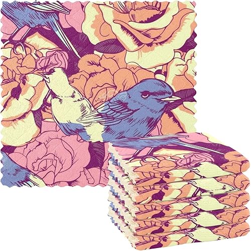 Miniatura 1 de Yellow and Blue Flowers and Birds Microfiber Towels for Kitchen Soft Dish Towels Tea Towel Terry Cloth Dish Towels Easter Hand Towels for Kitchen