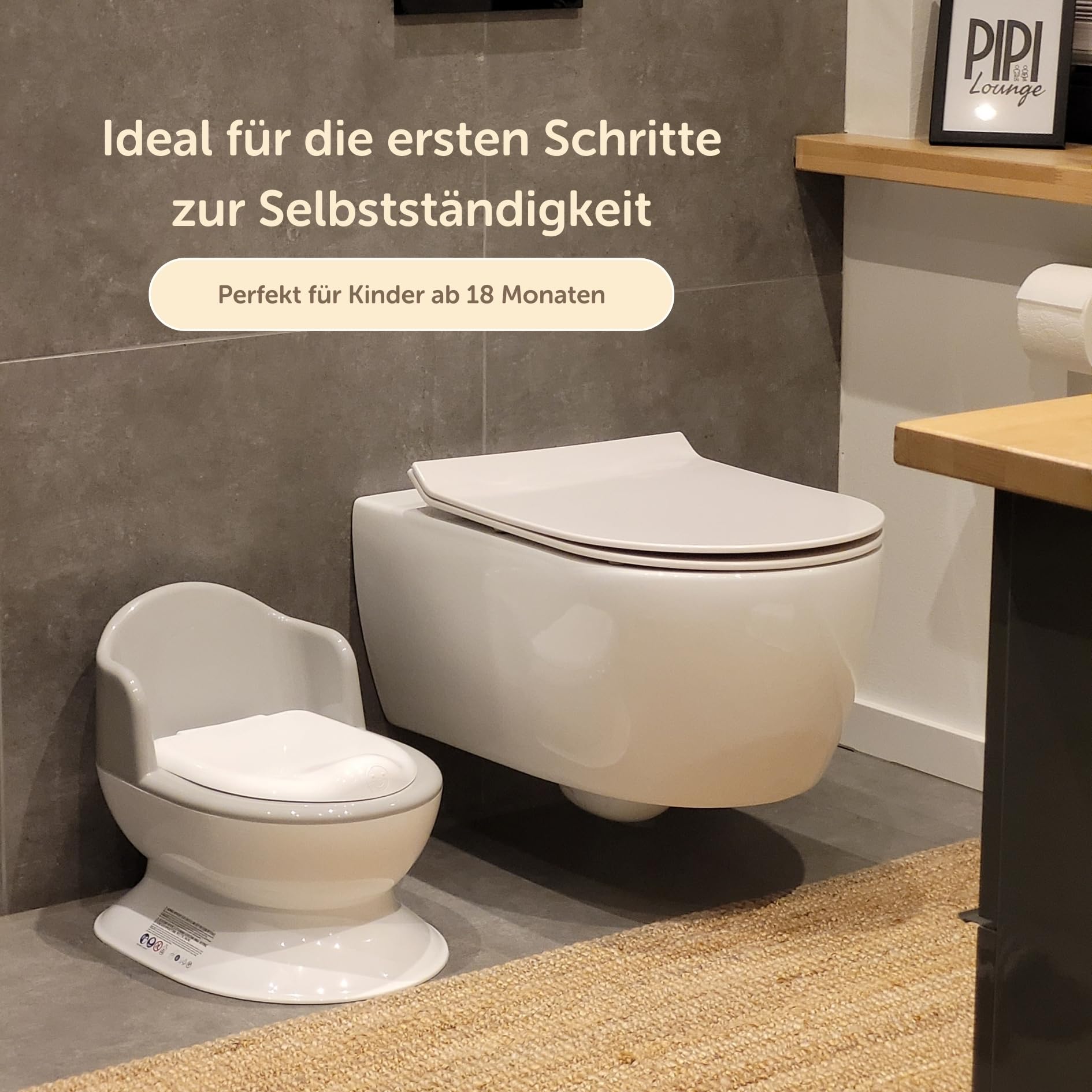 Little Star Kinder Toilette Lerntöpfchen ab 18 Monate – Realistische Kleinkindtoilette mit Rückenlehne & Griffen – Herausnehmbarer Einsatz – Rutschfestes Töpfchen für Toilettentraining - weiß/grau