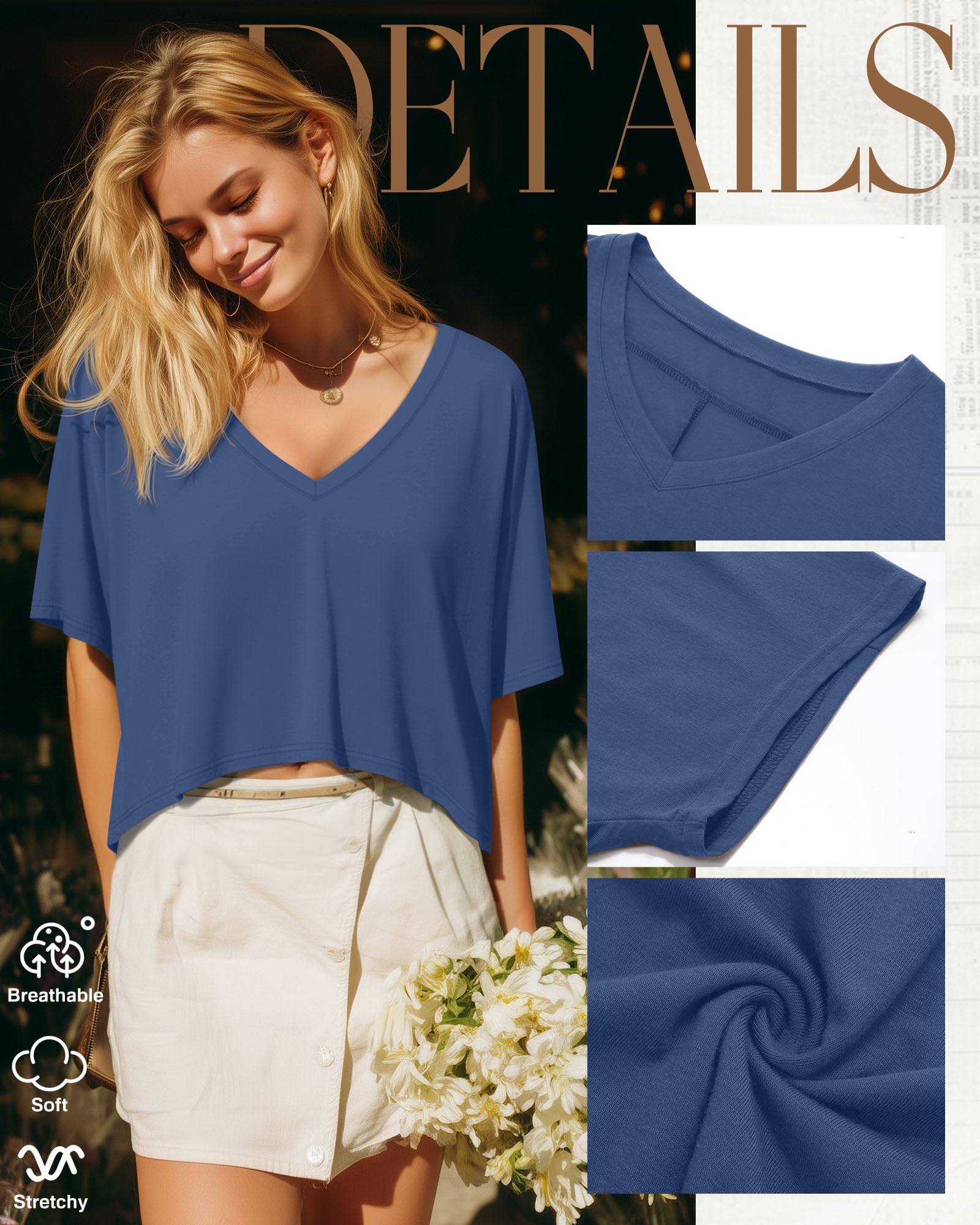 Geyoga Pack 3 Crop Tops Oversize Mujer Cuello V