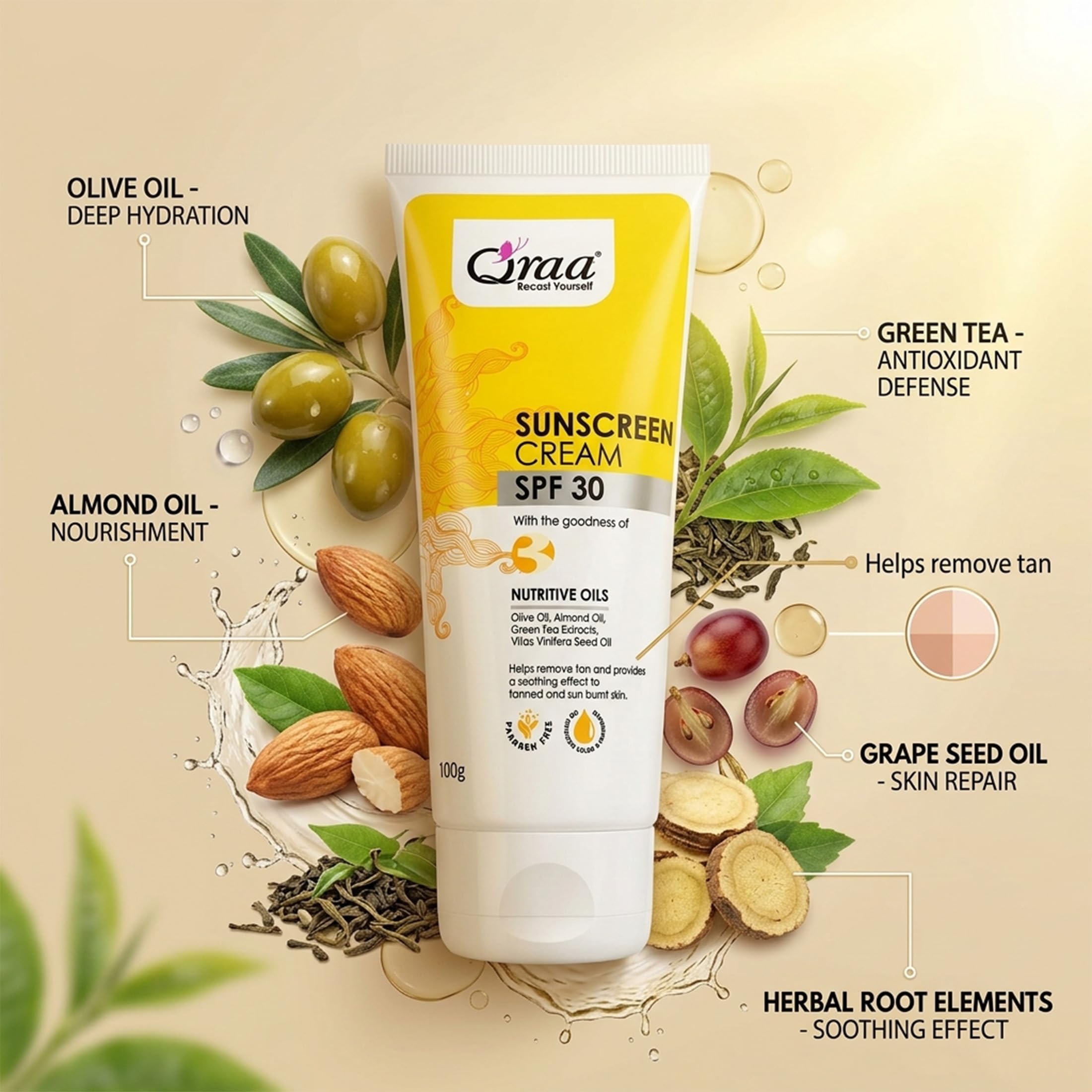 Qraa Sunscreen - SPF 30 PA++++ Sunscreen Cream SPF 30|Helps Remove Tan|Helps in Sun Burn| Pack of 3 (300gm, 3) 2