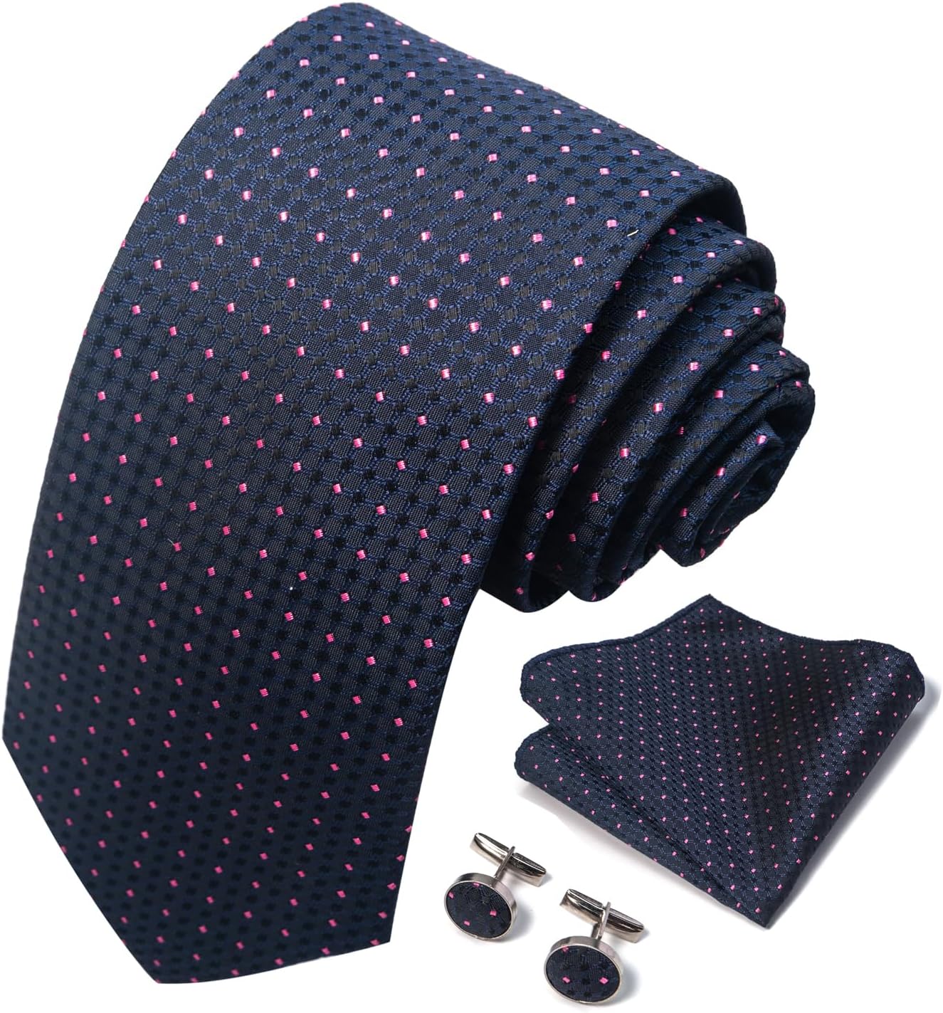 Ties for Men with Pocket Square Cufflinks Formal Polka Dot Man's Tie Set Woven Neckties for Business Party Wedding